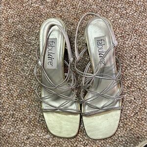 fabulivre Metallic Silver Strappy Slingback Heels - Women's